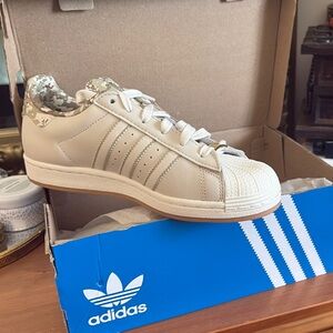 Adidas Cream High-Top Sneakers with Rubber Toe Cap
